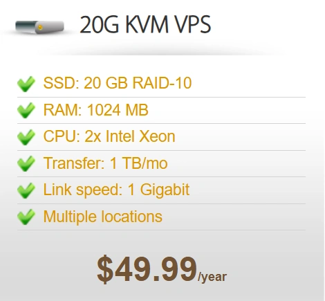 bandwagonhost VPS主机 2核1G 1G宽带 20G硬盘 CN2线路 $49.99/年