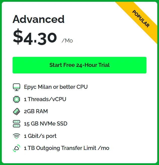 Webdock Epyc CPU VPS $4.3/mo 免费试用
